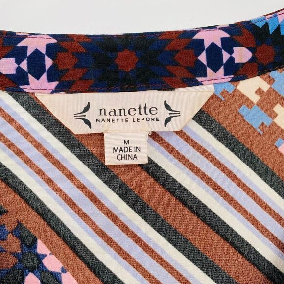 Nanette Lepore Size Medium Floral Striped Boho Bell Sleeve Peplum Blouse Top - Picture 6 of 7